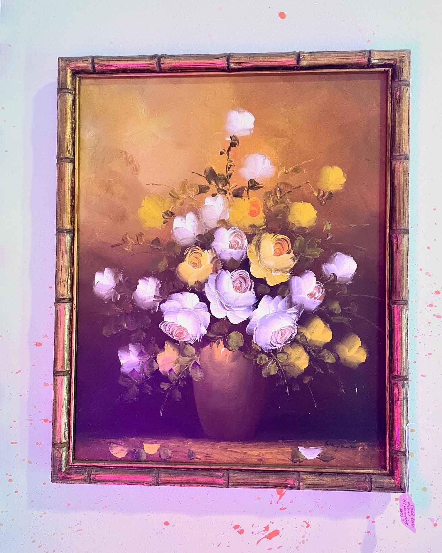 Original Vintage Acrylic Floral Framed Canvas